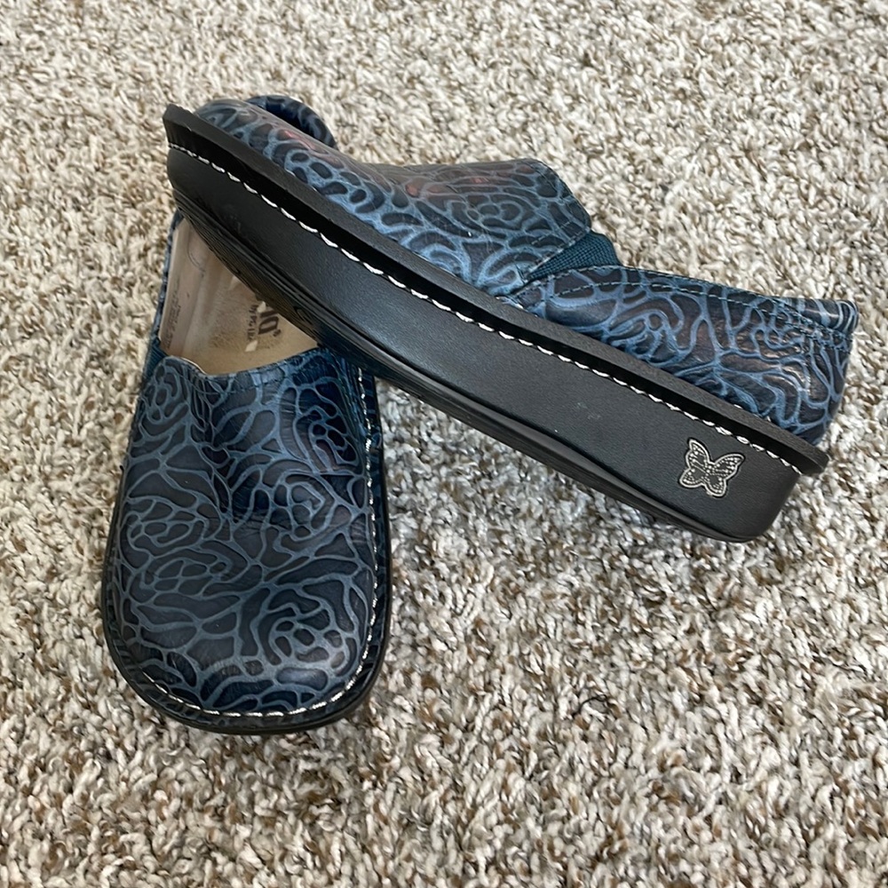 Alegria Blue Floral Embossed Leather Shoes